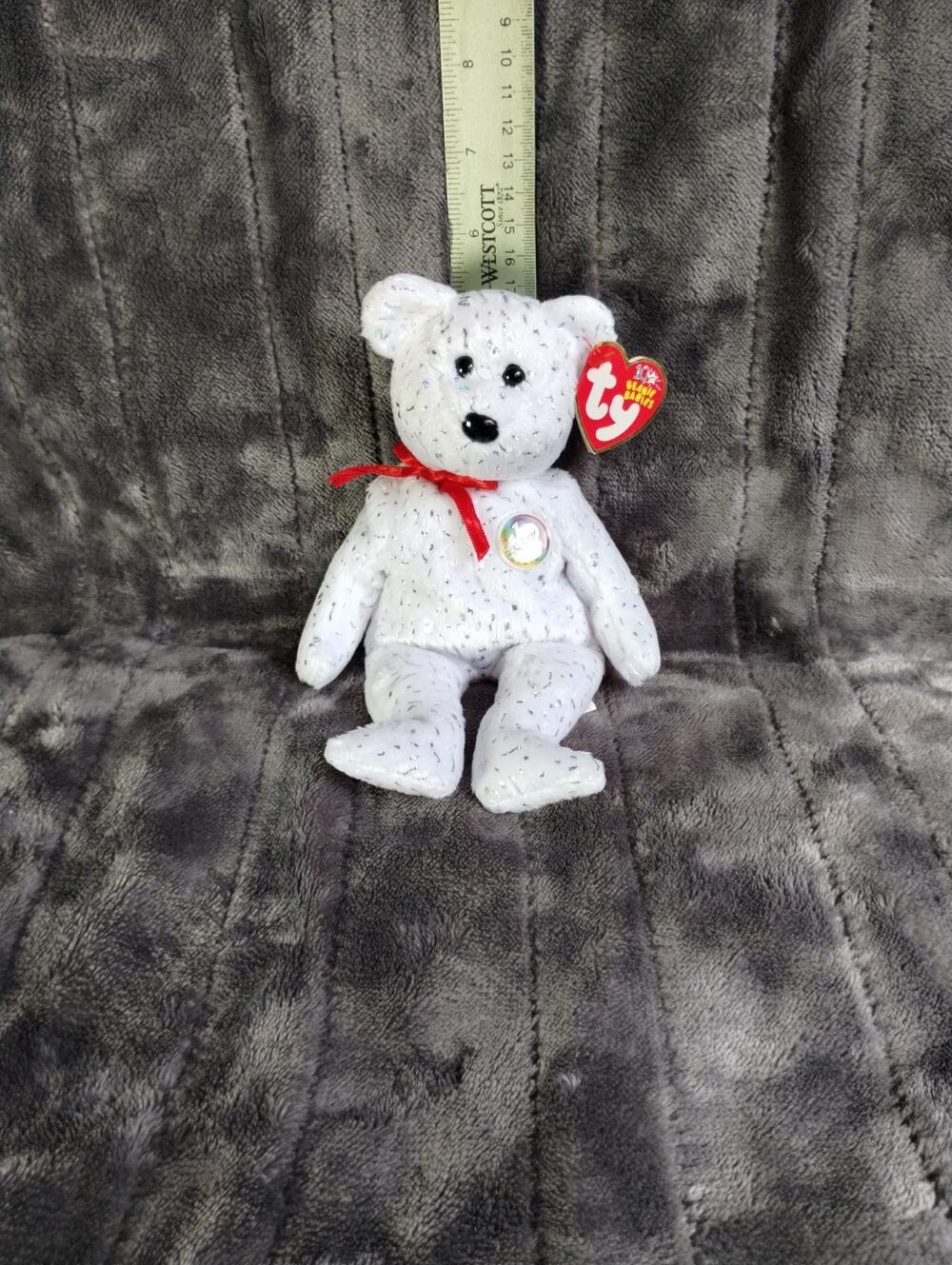 Ty Beanie Baby Decade Bear Plush White Silver Sparkle 8.5" 2002